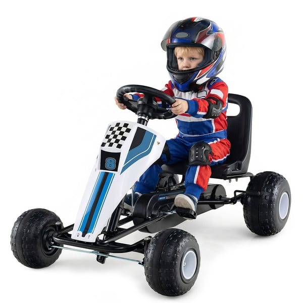 slide 2 of 20, Gymax Pedal Go Kart for Kids 4-Wheel Ride On Toy w/ Steering Wheel & White