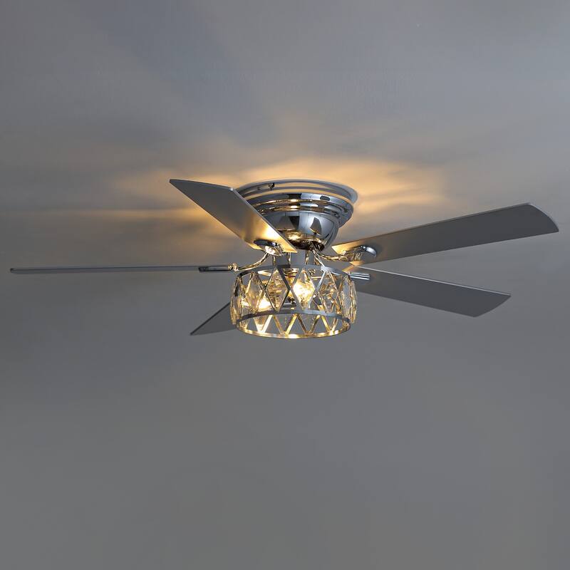 52" Flush Mount 5-Blade Modern Crystal Indoor Ceiling Fan with Light Kit and Remote