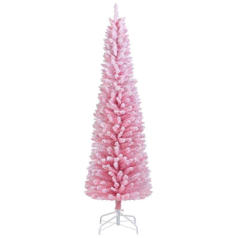 Gymax 6 FT Pink Artificial Christmas Tree Slim Pencil Xmas Tree w/ 328