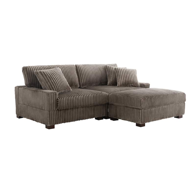 79" W Upholstered Plush Corduroy Sectional Modular Sofa with Ottoman