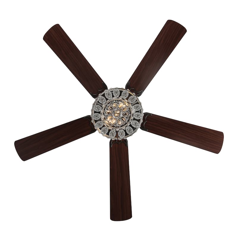 Silver Orchid March Silver Punched Metal and Clear Crystal Ceiling Fan - 52"L x 52"W x 21"H - 52"L x 52"W x 21"H