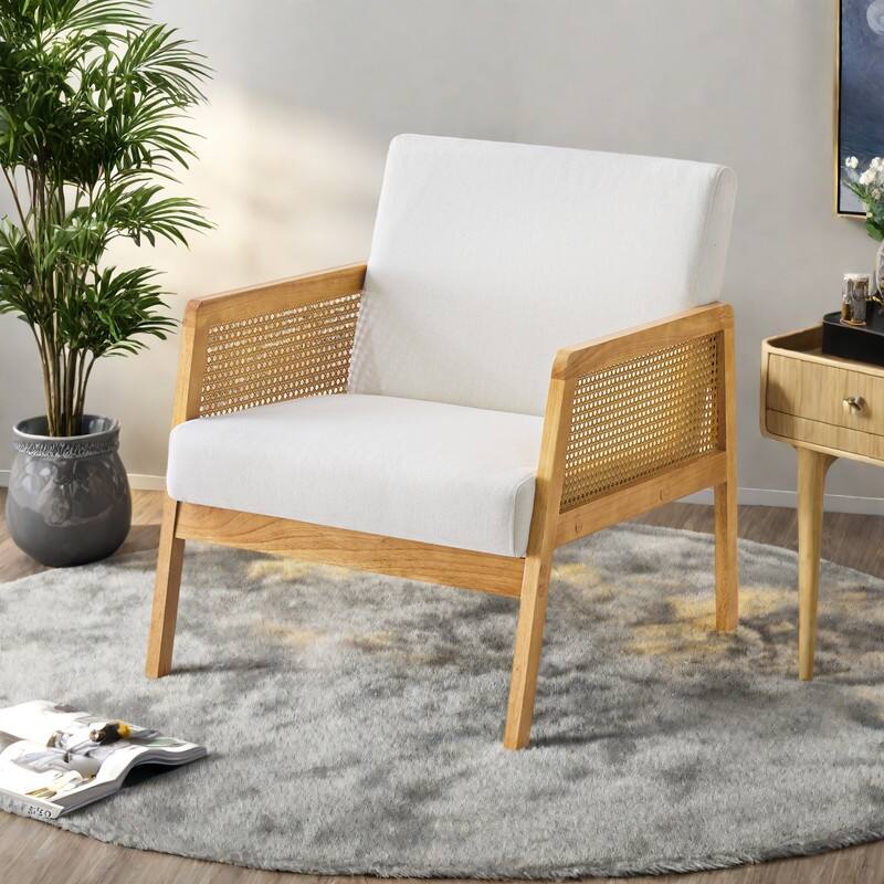 Linen Mid-Century Accent Chair with Solid Wood Frame and 330lb Capacity - Linen