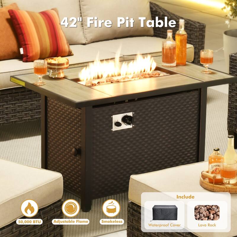 XIZZI Outdoor Patio Furniture Set with Fire Pit Table