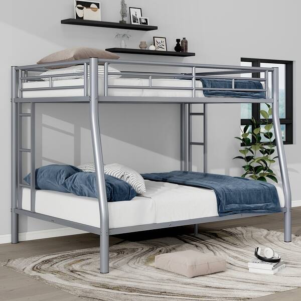 slide 2 of 10, Wider Design Full XL over Queen Metal Bunk Bed Silver
