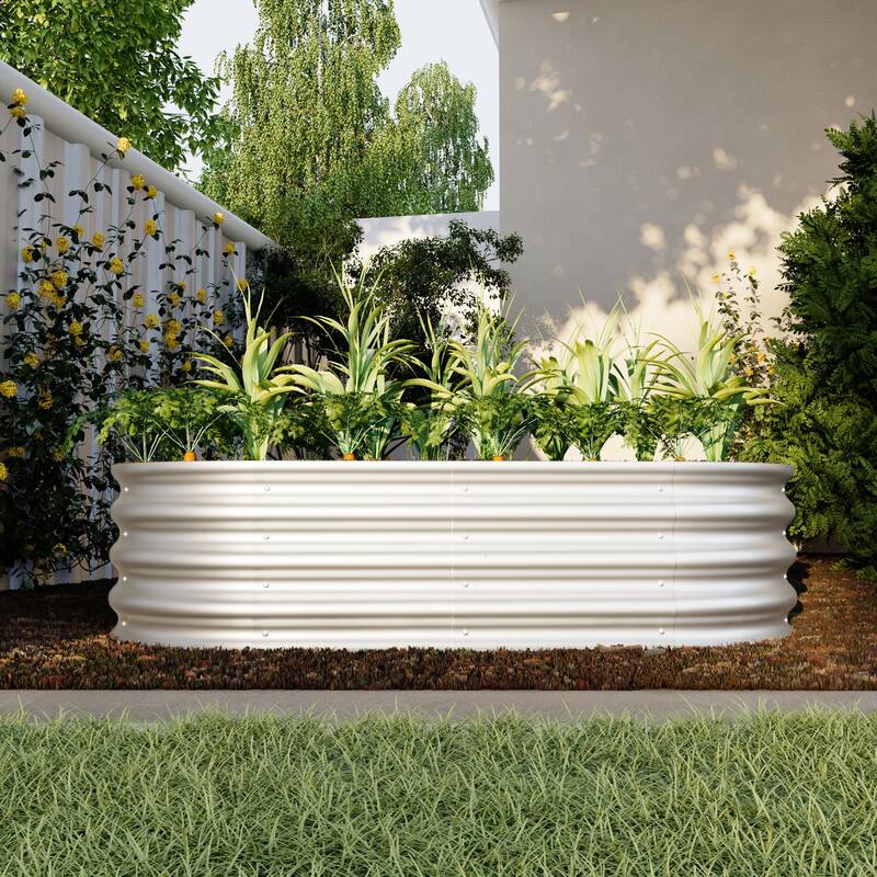 Anmytek Corrugated Metal Raised Garden Bed Oval Planter Outdoor Patio Backyard Gardening