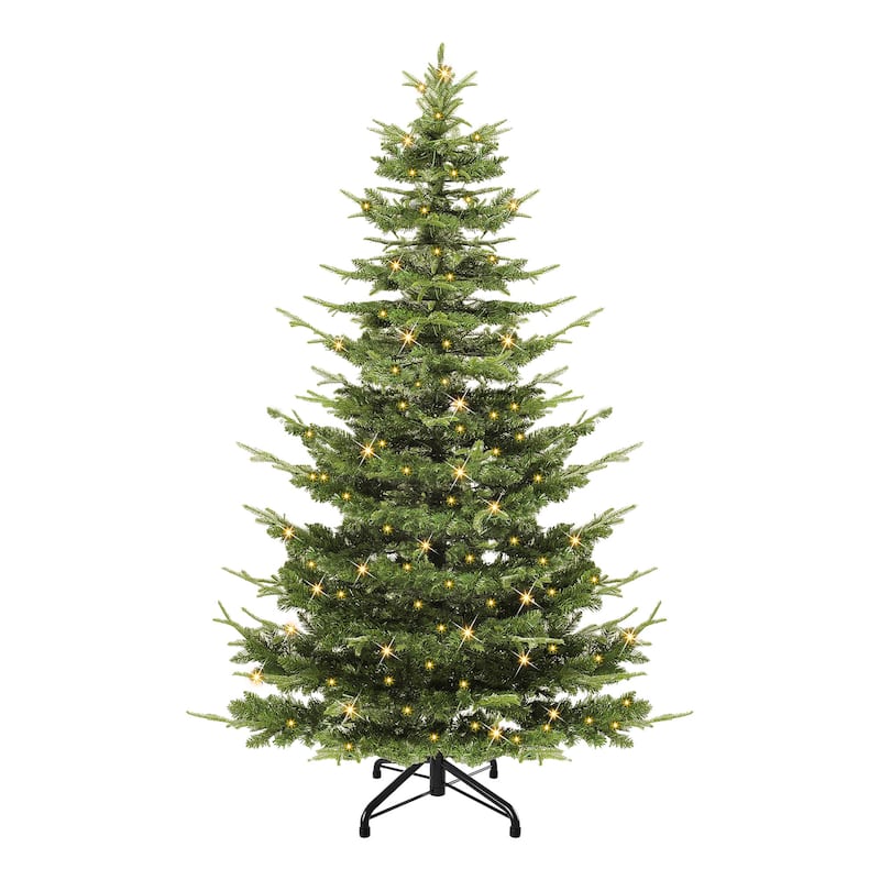 7.5ft Pre-Lit Flocked Artificial Christmas Tree with Glittering Diamond Accents & Multi-Color Lights - Green