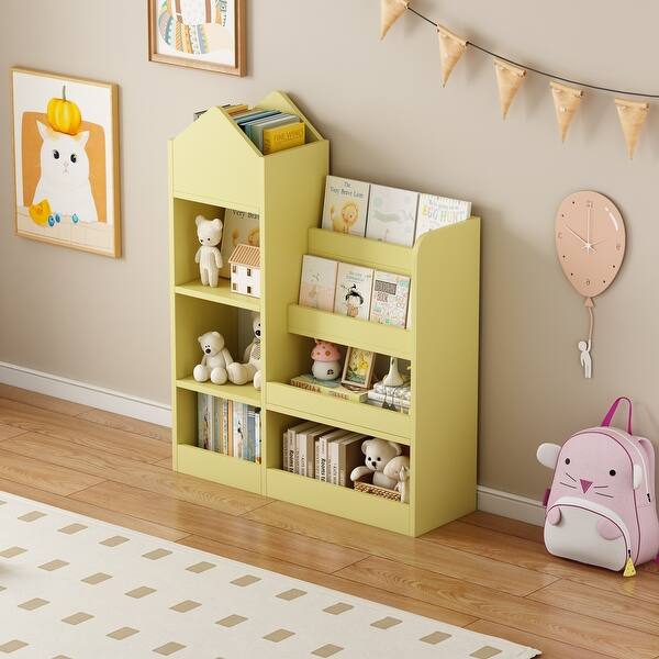 slide 2 of 8, Kids' Storage Cabinet with Bookshelf and Baskets for Organized Play Yellow