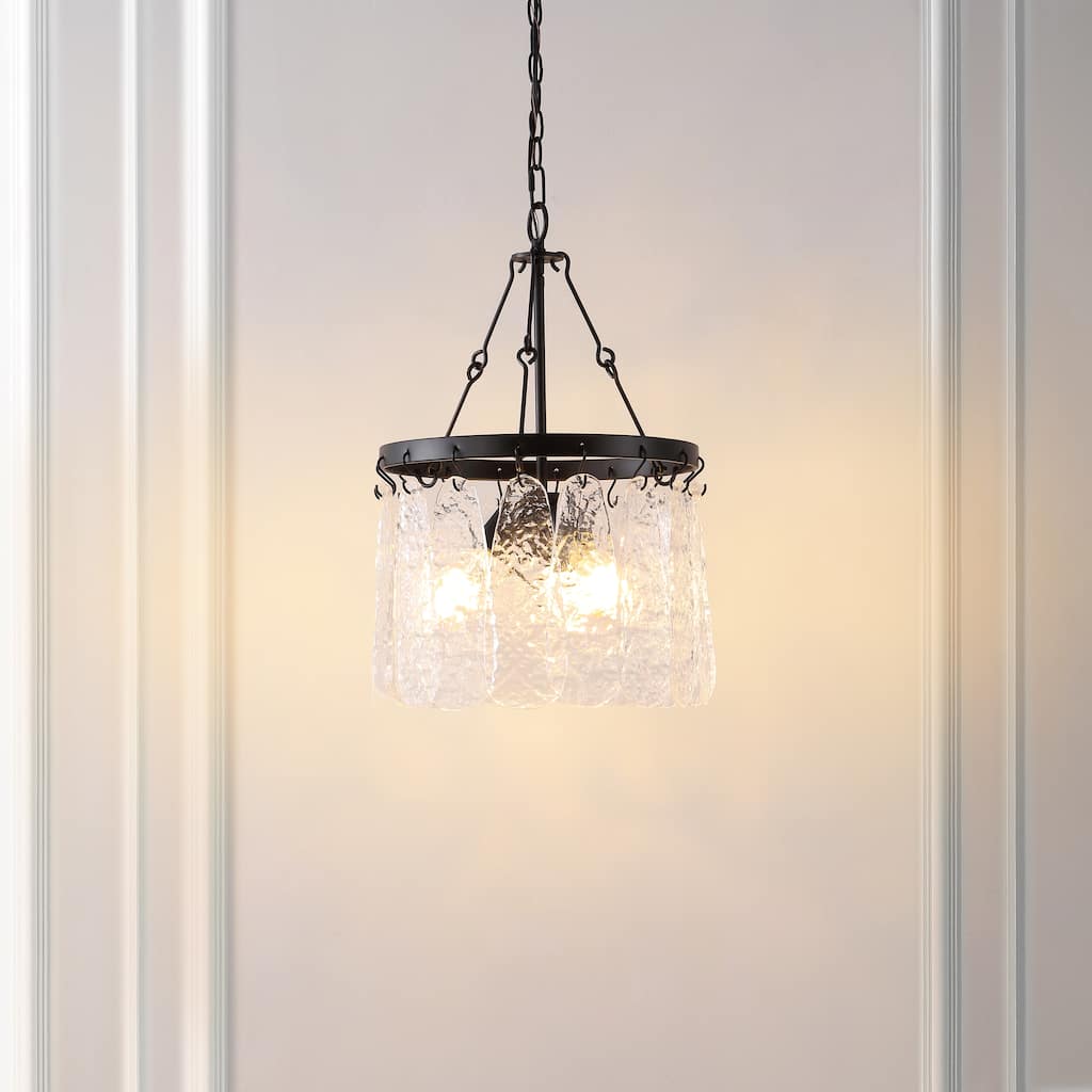 SAFAVIEH Lighting Levina 3-Light 15-inch Chandelier - 14 In. W x 14 In. D x 28-87 In. H - Black/Clear