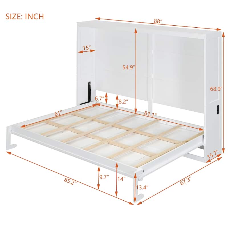 Murphy Bed Cabinet Bed with Circular Carving Pattern and Built-in Charging Station for a Multi-use Guest Room, Home Office