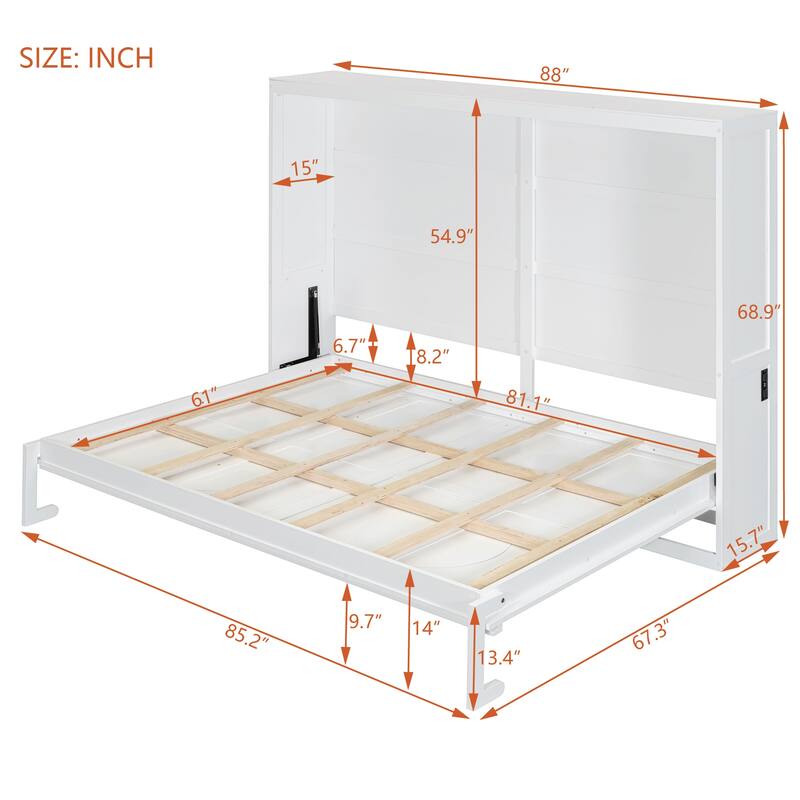 Queen Size Murphy Bed with Rattan Design & Dual-Piston Mechanism