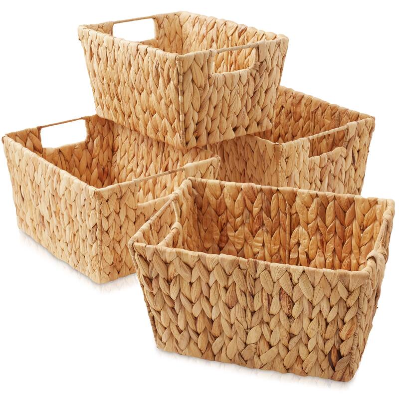 4pk Hyacinth Seagrass Storage Baskets with Handles for Shelves