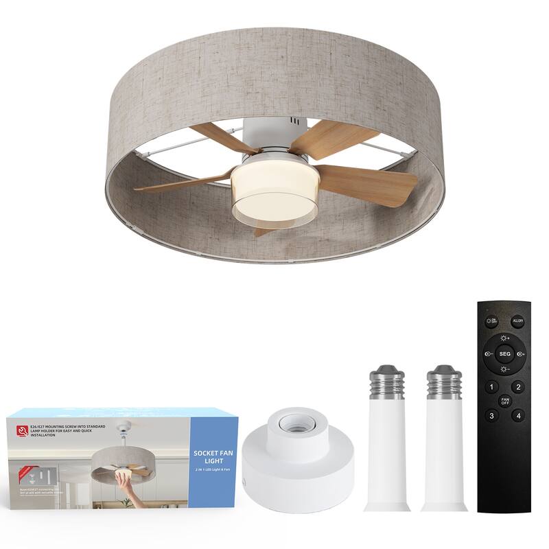 17.7 in. Indoor Socket Ceiling Fan Light with Remote, LED Light, 4 Fan Speeds, Dimmable, 3 Color Temperatures - grey