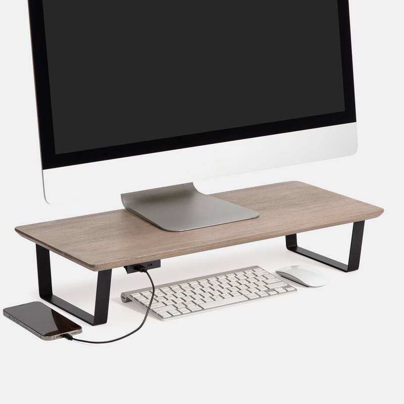 Jani Wood Monitor Stand Riser Desk - Ergonomic Design Stand, Desktop Organizer Table for Home, Office Workspace, Gaming Desk - Brown