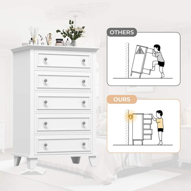 Black 5 Drawer Dresser for Bedroom, 48" Tall Wood Dresser & Chests of Drawers with Deep Drawers, Modern Chest Organizer