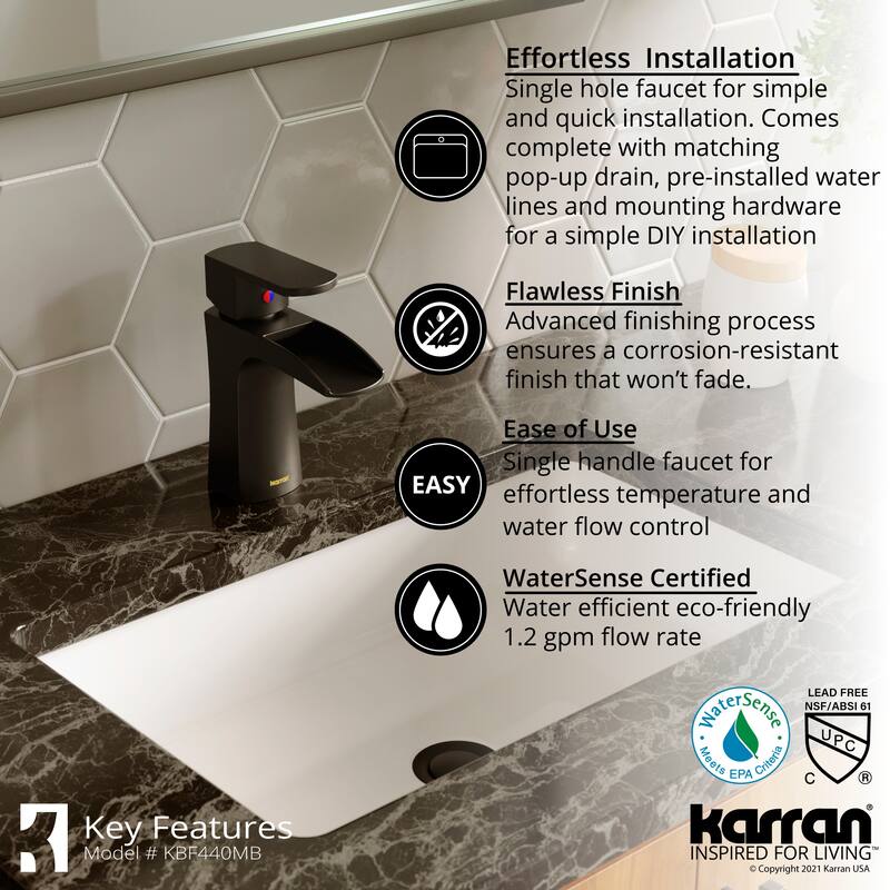 Karran Kassel Single Hole Single Handle Basin Bathroom Faucet with Matching Pop-up Drain