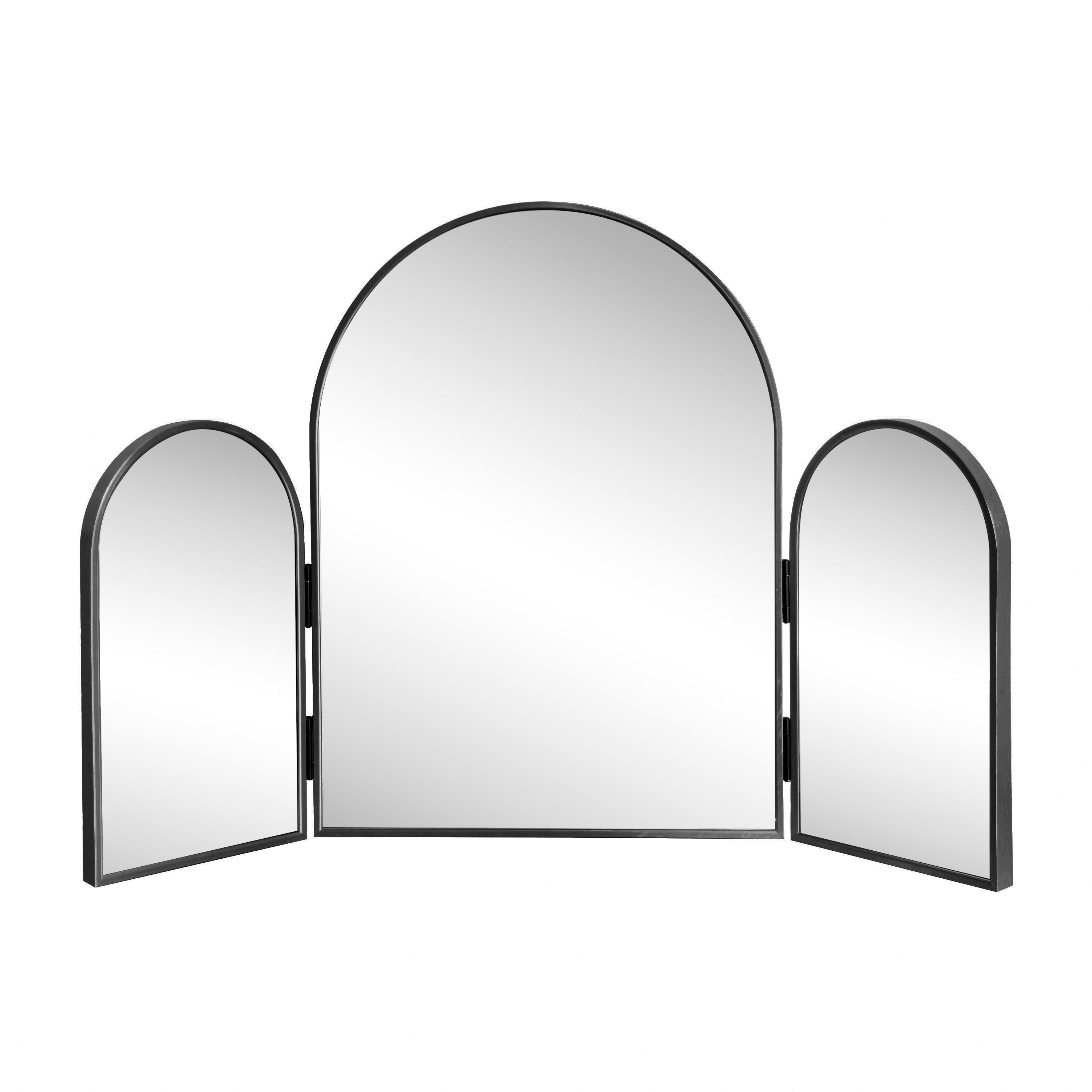 Verity 3-Way Medium Arch Trifold Adjustable Aluminum Alloy Framed Vanity Mirror for Tabletop and Wall Mount