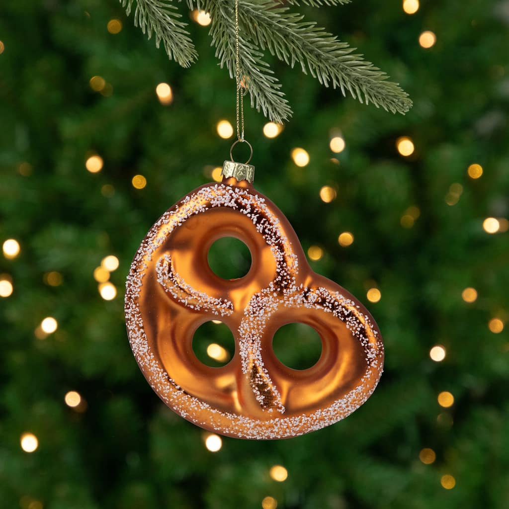 Salted Soft Pretzel Glass Christmas Ornament - 4.5"