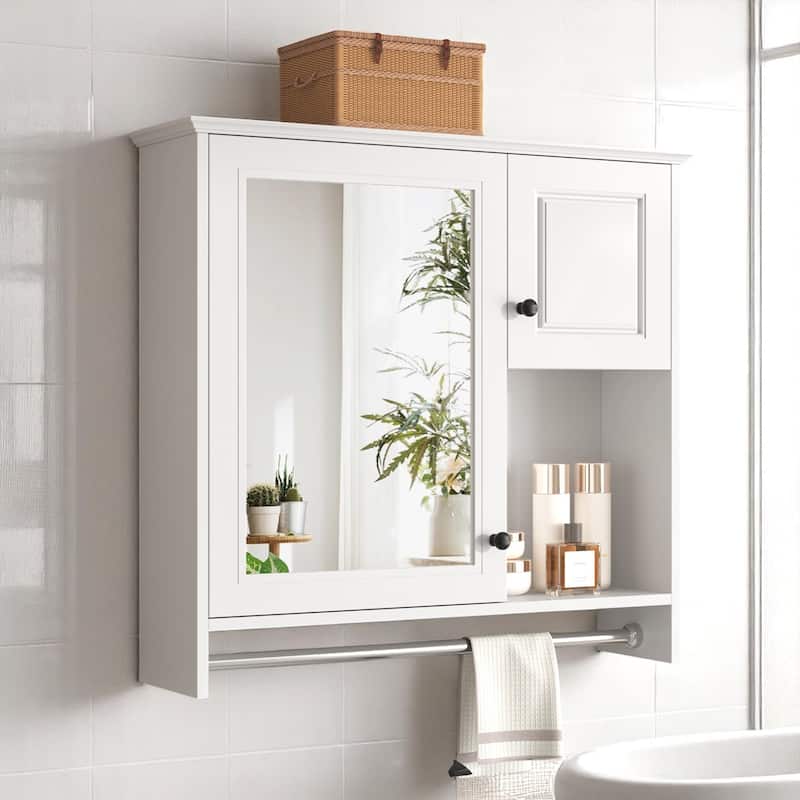 30" Bathroom Wall Cabinet with Mirror, 2 Doors and Adjustable Shelves for Over Toilet Storage - White