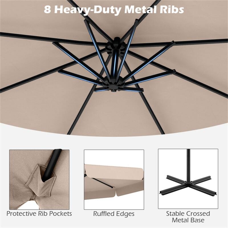 10ft Patio Cantilever Umbrella with Crank Handle and Adjustable Tilt Protective Cover Included