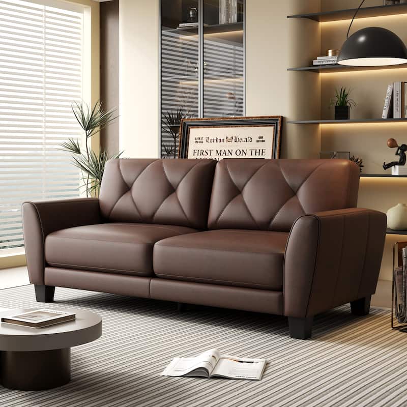 3+2 2PCS 82" Genuine Leather match Two-Over-Two Sofa Living room coach Transitional sofa - Honey Brown