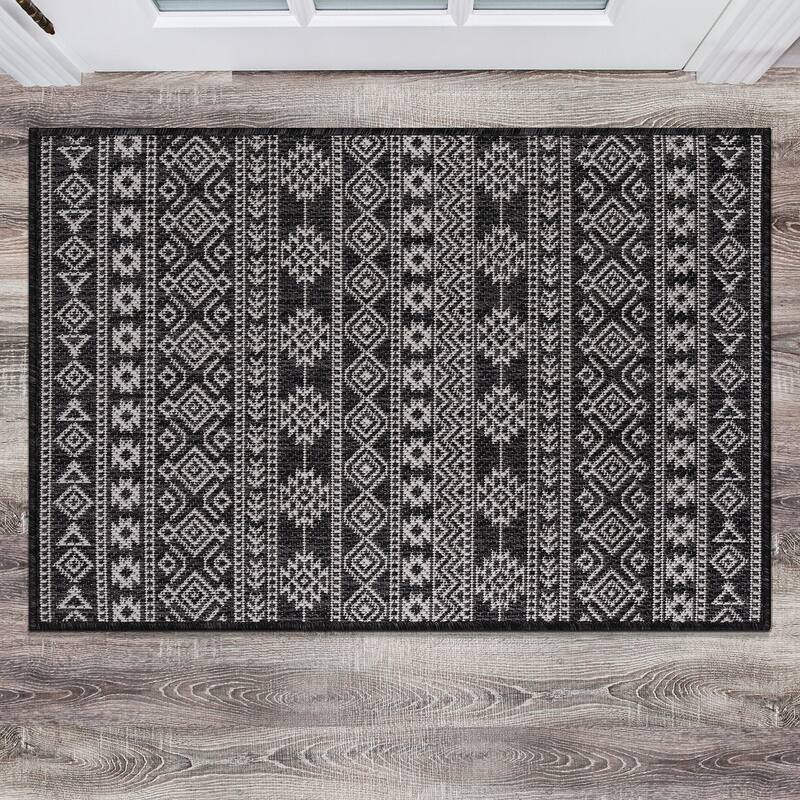 World Rug Gallery Geometric Boho Textured Flat Weave Indoor/Outdoor Area Rug