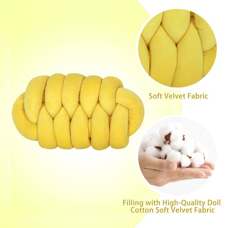 Adeco Modern Velvet Knot Pillow Cushion - Yellow