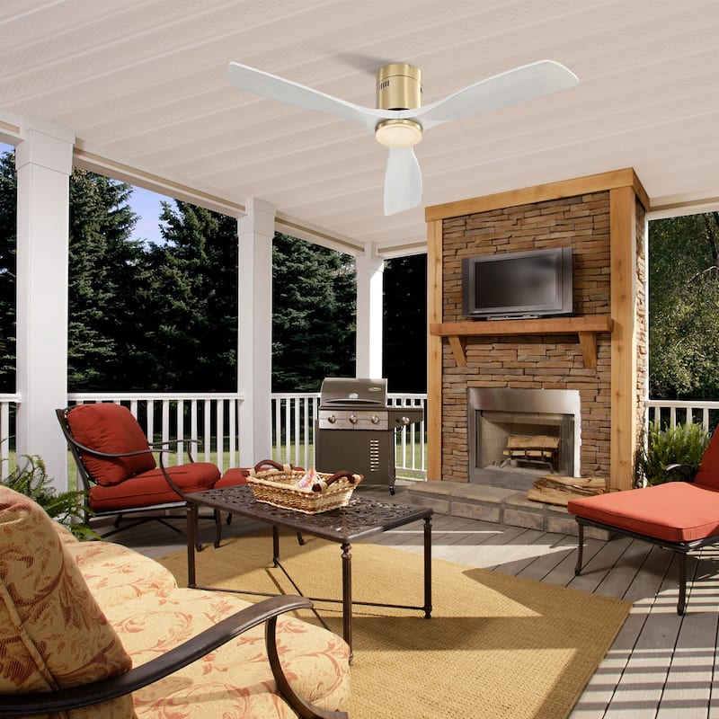 52 inch Flush Mount Ceiling Fans With/Without Lights & Remote Solid Wood Fans For Bedroom