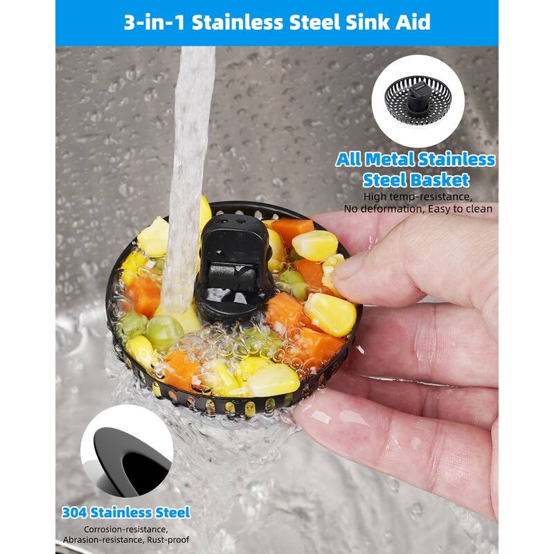 3 in 1 Kitchen Sink Drain Strainer for US Standard 3-1/2" Drain