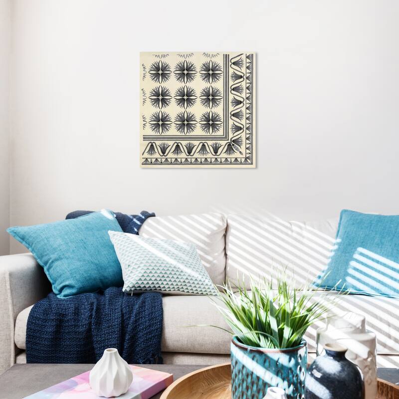 Wynwood Studio Canvas Abstract Floor Covering Grey White and Cream White Traditional Wall Art Canvas Print - 20 x 20