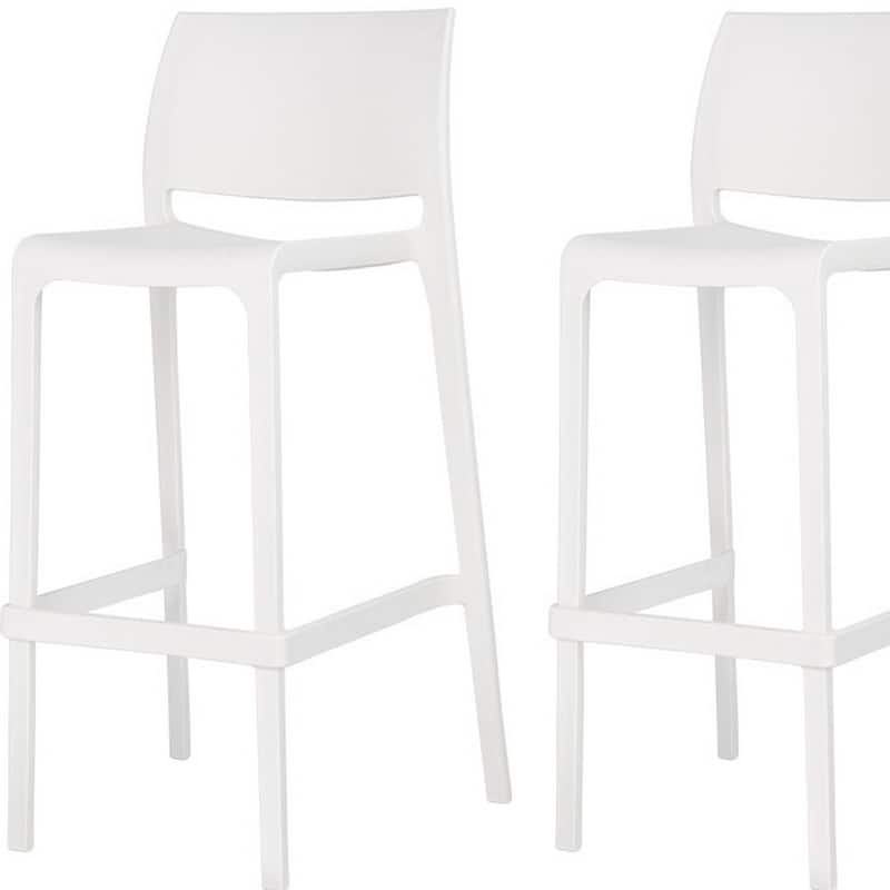 HomeRoots Set of Two 30" White Heavy Duty Plastic Low Back Outdoor Bar Height Chairs
