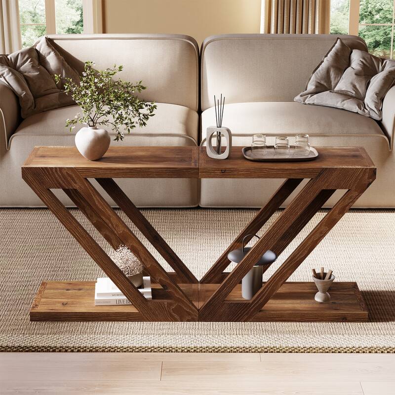 2-Tier Solid Wood Side Table, Accent Nightstand End Table for Living Room, Bedroom