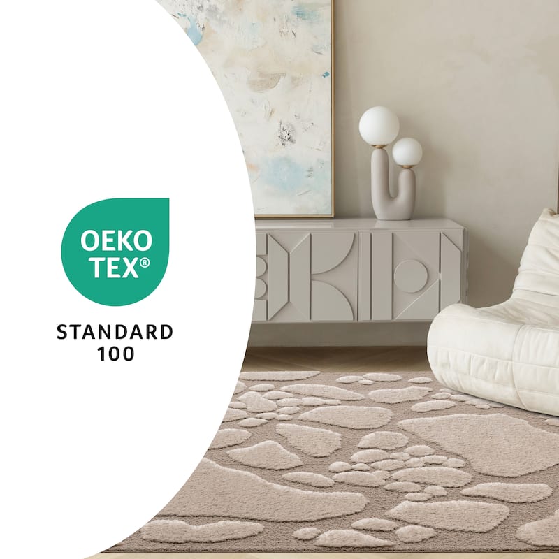 Luxurious Taupe Sand Stepping Stones High-Low Textured Rug