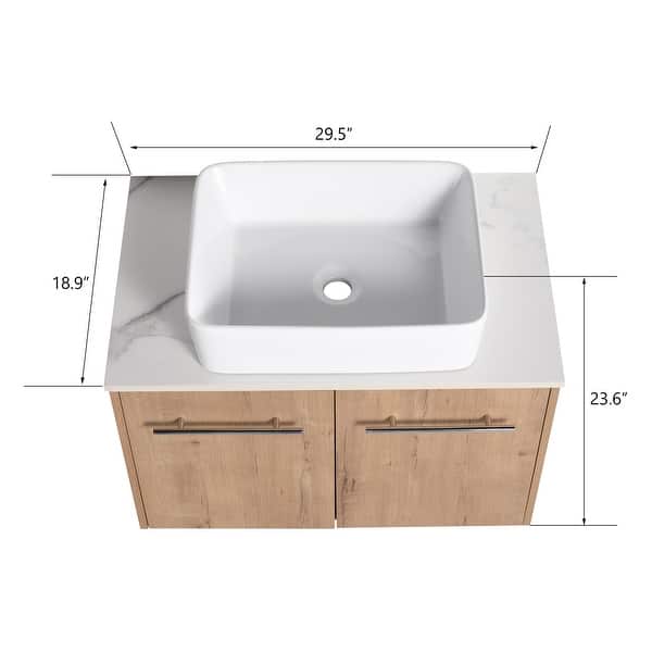 dimension image slide 5 of 8, Beingnext 24"/30" Single Bathroom Vanity with Sink, Floating Bathroom Vanity with 2 Soft Close Doors