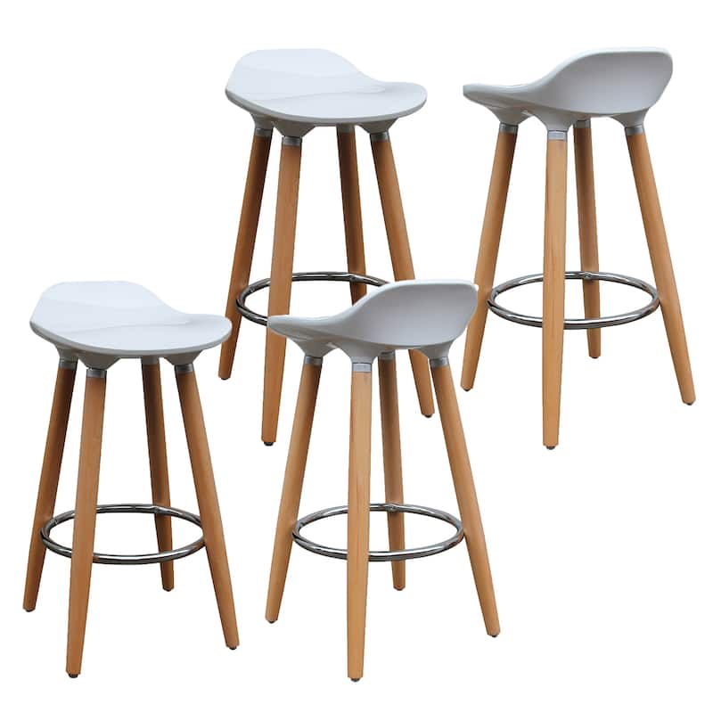 Mid-Century ABS and Solid Wood 26" Counter Stool, Set of 4 - White and Natural