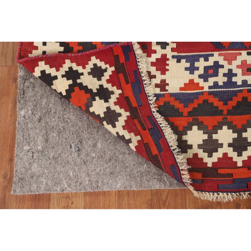 Red Kilim Qashqai Persian Area Rug Flatweave Wool Carpet - 5'4" x 7'11"