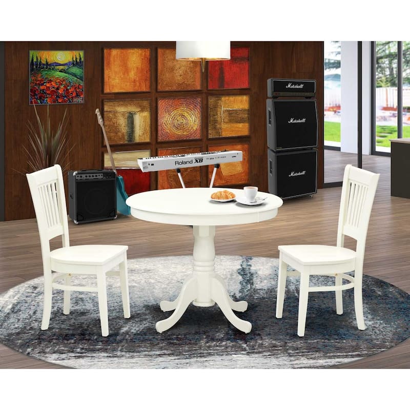 HomeStock 3-Piece Linen White Finish Solid Wood Top - Dining Room Set - Seats-4