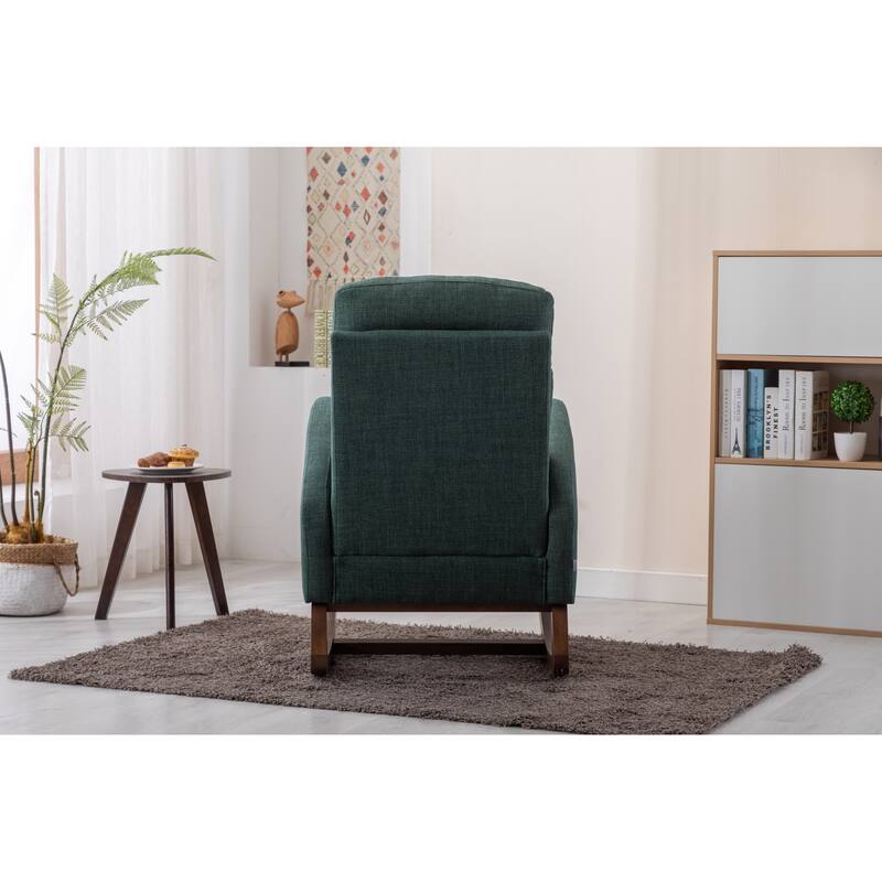 Modern Accent Upholstered Rocking Rocker High Back Arm Chair with Wooden Frame Side & Pockets for Living Room