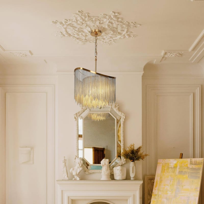 Modern Glam 4-Light Chain Fringe Chandelier for Dining Room Bedroom - D18" x H80.8" Max