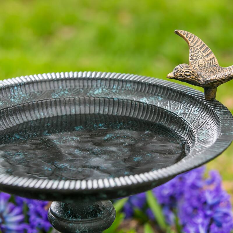 19 in. Cast Iron Bird Bath on Pedestal