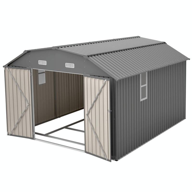 10' x 12' Outdoor Storage Shed, Heavy-Duty Rust-Resistant Steel Tool Shed with Floor Frame Kit