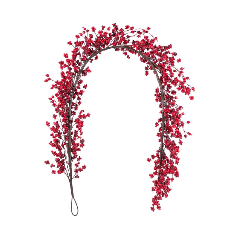 Glitzhome Christmas Red Berries 14"D/ 25"D Wreath & 6ft Garland