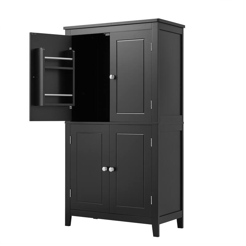 Roomfitters Elegant Bathroom Floor Storage Cabinet with 4 Doors, Adjustable and Adaptable Shelves, Freestanding Unit