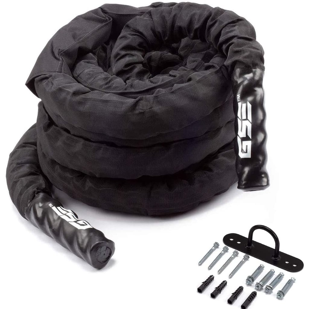 GSE™ 1.5"/2" Battle Rope with Sleeve & Anchor Strap, 30ft/40ft/50ft Gym Workout Battle Ropes for Indoor/Outdoor Workouts