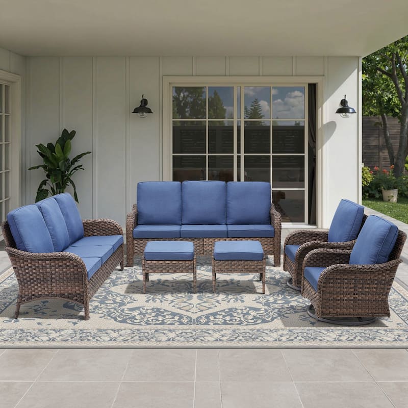 Cavira 6-Piece Outdoor Patio Brown Wicker Sofa Set with Olefin Cushions