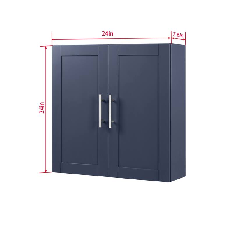 Wood Hanging Cabinet with Doors and Shelves - Blue