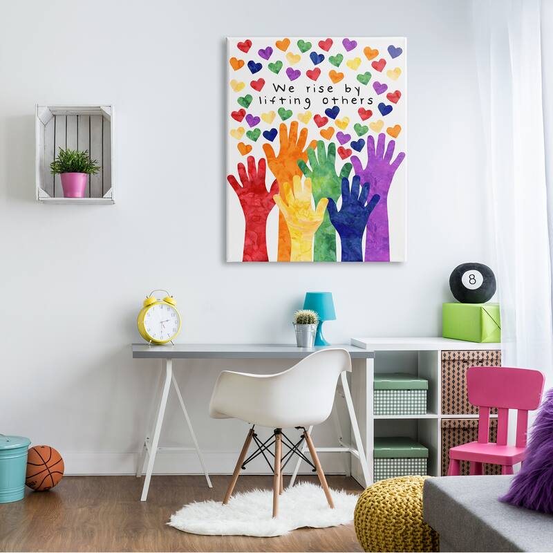 Stupell We Rise By Lifting Others Rainbow Hand Hearts Canvas Wall Art - Multi-Color