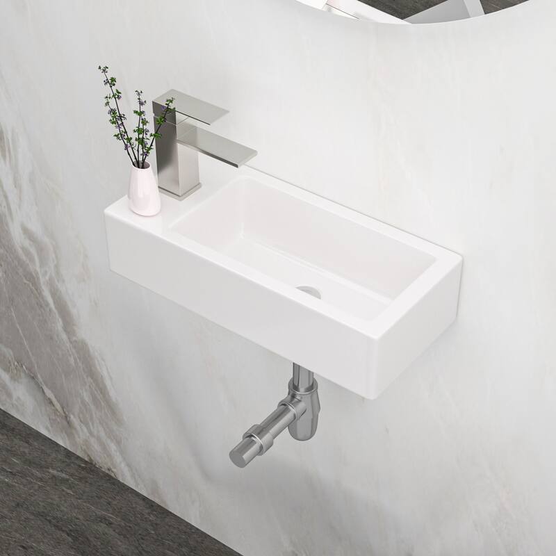 Modern Wall-Mounted Floating Bathroom Sink, Durable Ceramic, Easy to Install - 14.57in L - White