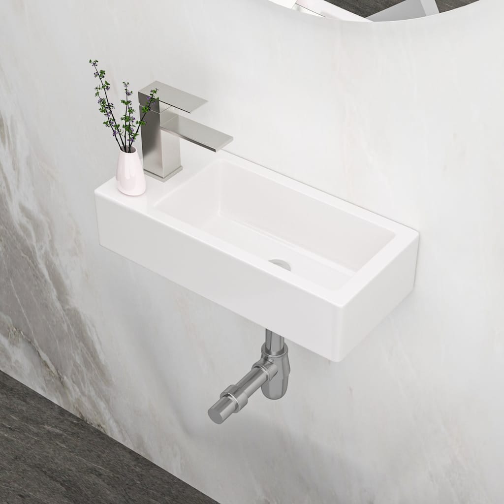 Modern Wall-Mounted Floating Bathroom Sink, Durable Ceramic, Easy to Install - 14.57in L