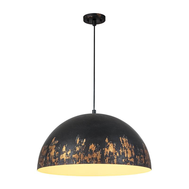 European Artisanal Antique Gold Patina Iron Oversized Dome Pendant