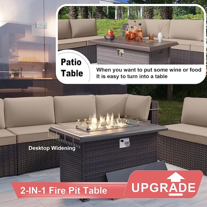 Kullavik 13 Pieces Outdoor Patio Furniture Set with Fire Pit Table